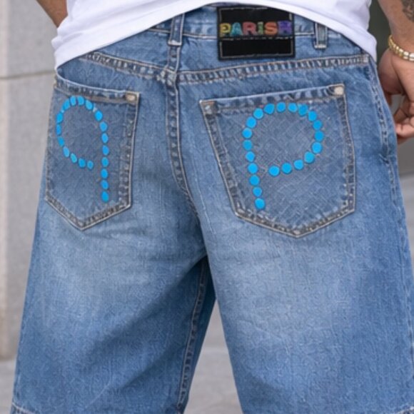 Parish Light Blue-Wash Cotton Denim Shorts 32 waist NWOT - Picture 2 of 16